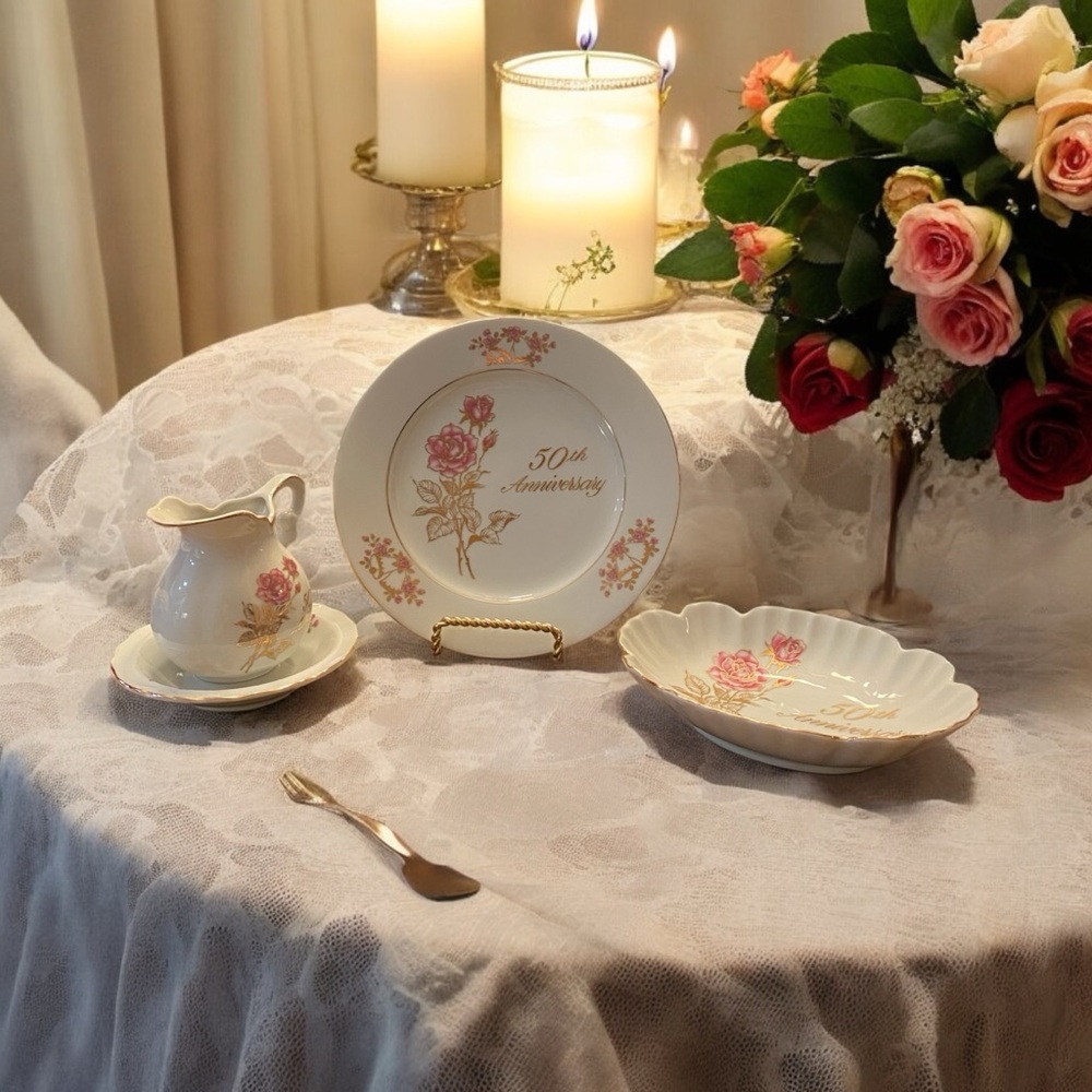 Vintage Treasure Masters 50th Anniversary Porcelain Dinnerware Set Ivory Japan